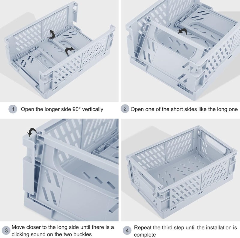Weraher Plastic Storage Baskets for Desk Organizing, Office Drawer Organizer, 2 Medium+2 Small Durable Folding Storage Crate for Home Kitchen Classroom Office Bedroom and Bathroom Storage (Blue) - Image 3
